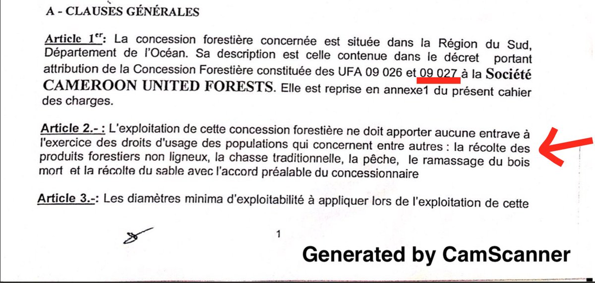 andreapdrager's tweet image. #Cameroon United Forests UFA 09-027: Specifications approved in 2011 stipulate in Article 2 that "the exploitation of this forest concession must not hinder the exercise of the usage rights of the populations..." #Indigenous #MINFOF #ForestLaw @MinfofTv #rainforest #Cameroun👇👇