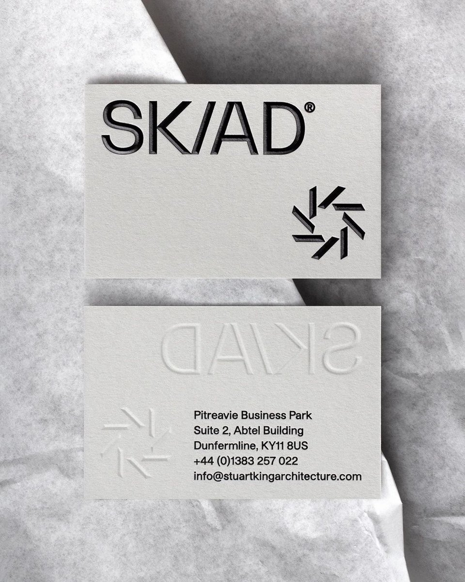 RealtPaperLtd's tweet image. 👏Crisp chisel black foil emboss on @colorplanpapers Pristine White and Pale Grey 540gsm for SK/AD's business cards. Designed by Rightly So and produced by @JotPaperCo 

#Colorplan #ColorplanColours