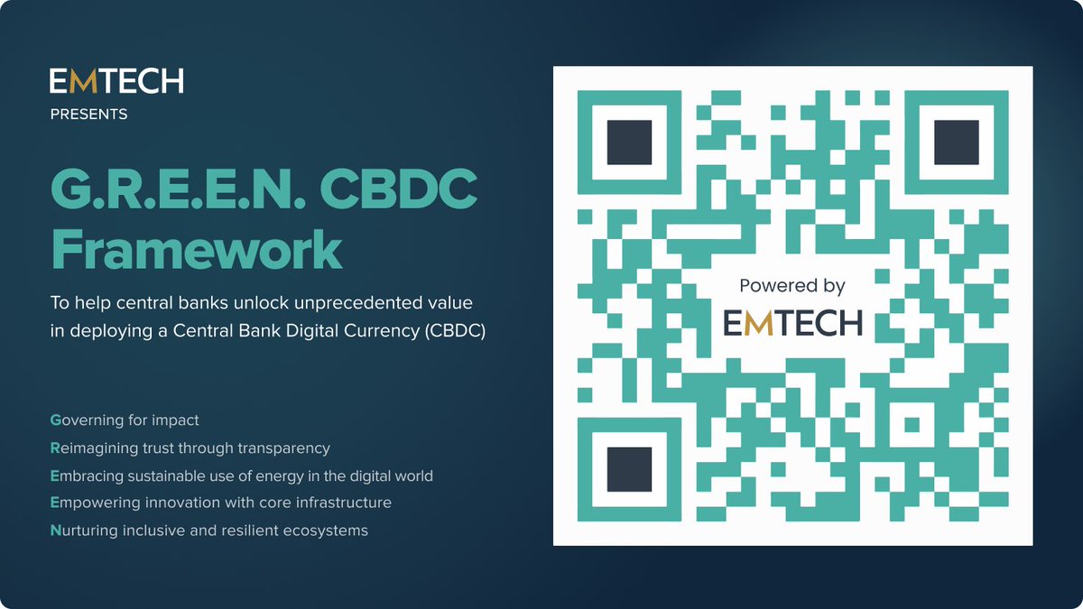 Citi973's tweet photo. @emtech_inc an award-winning software company and first-of-its-kind modern central banking infrastructure provider, announced today the G.R.E.E.N CBDC Framework to assist central banks in unlocking unprecedented value when deploying a Central Bank Digital Currency
@CarmelleCadet https://t.co/W6uGeAoxcD