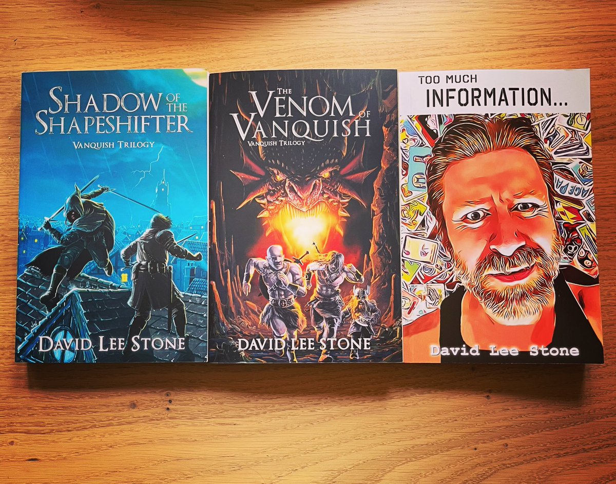 Look what the book fairy brought me! The first two books in <a href="/MrDavidLeeStone/">David Lee Stone</a>’s Vanquish trilogy! *And* his biography Too Much Information. David has had an extraordinary life and career as a writer and it’s no surprise that the first print run has sold out already!