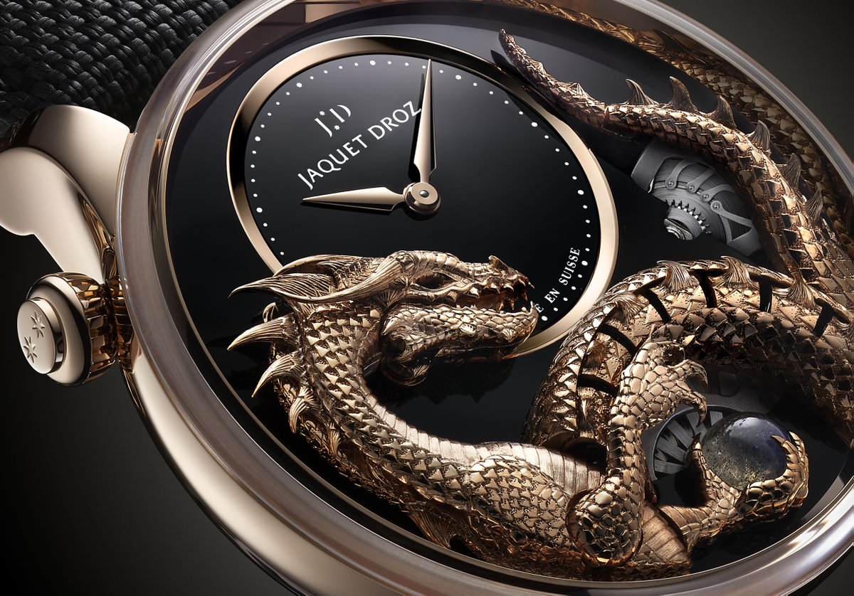 With John Howe, artistic designer of the "The Lord of the Rings" trilogy, Jaquet Droz has created the "Dragon Automaton", which can be customized by each client. Exclusively custom-made pieces.
jaquet-droz.com/en/dragon-auto…
#jaquetdroz #johnhowe #hautehorlogerie #watch  #automata #art