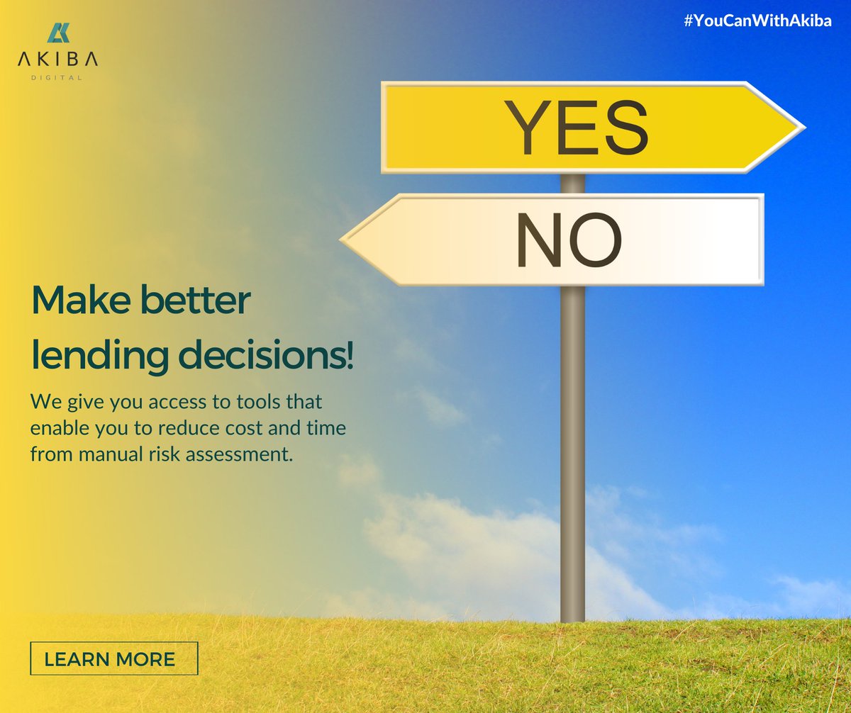 akibadigital's tweet photo. Make better #lendingdecisions and minimise room for human error or bias that comes with #manualrisk assessments using our #alternativescoring tools.
Learn More: https://t.co/8Oziq77h5v
#YouCanWithAkiba #Fintech #Lending https://t.co/CjggSFpjyi