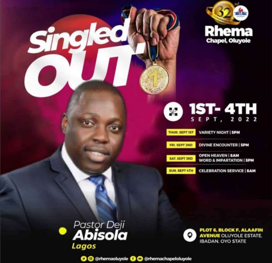 RhemaAgege's tweet image. Join @rhemaoluyole as they celebrate their #convention with the theme #Singleout . #experienceRhema