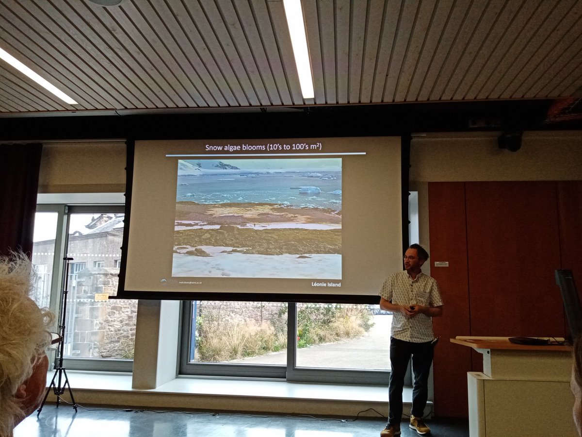 drsianhenley's tweet photo. Excited for day 2 of #UKASC22. First up, Matt Davey from @SAMSoceannews gives an insight into the wild world of #Antarctic snow algae, and some beautiful photos around #Rothera. #UKASC @scienceisnotfun @EdinGlaciology https://t.co/3dGV8vnJpM