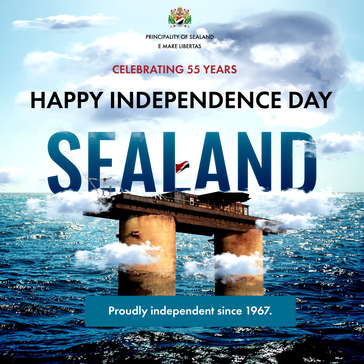 Happy 55th Independence Day, Sealand!
As we reflect on all that has happened in the last 55 years, we are proud to be a part of this nation that has withstood the test of time. E mare Libertas!
#sealand #principalityofsealand #IndependenceDay #55yearsindependenceday