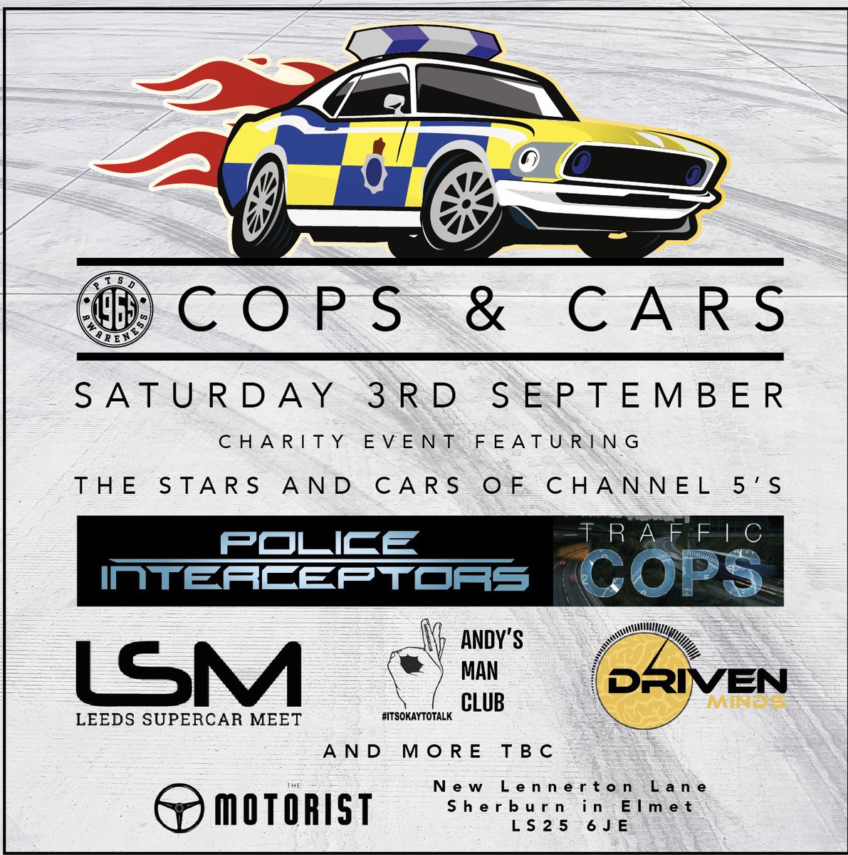 Good morning! The countdown has begun for our FREE ‘Cops &amp; Cars’ charity event tomorrow. Featuring Channel 5 Interceptors and Traffic Cops, American cop cars, LSM Supercars, Driven Minds racing cars, Ford Mustangs and much more.
From 9am-4pm <a href="/TheMotoristHub/">The Motorist</a> LS25 6JE