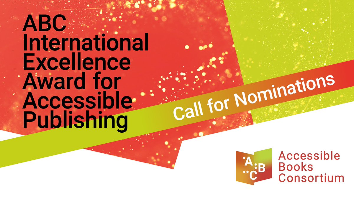 Do you know a publisher or an initiative that helps produce more books in specially-adapted formats for people who are blind or otherwise print disabled?

Make a nomination for the Accessible Books Consortium International Excellence Award🏆 2022 here: ow.ly/9Wb350Kwn4J