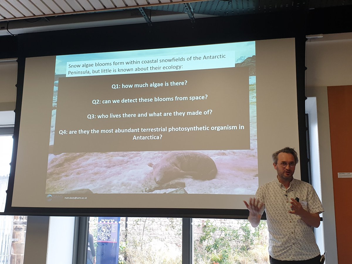JaszzyJas's tweet photo. Next at #UKASC22 we have @scienceisnotfun chatting about #Antarctic snow algae and how we can measure it - there is huge amounts of diversity and we can even detect some of this from space! 🛰 @SAMSoceannews https://t.co/ubGnwRfEzx