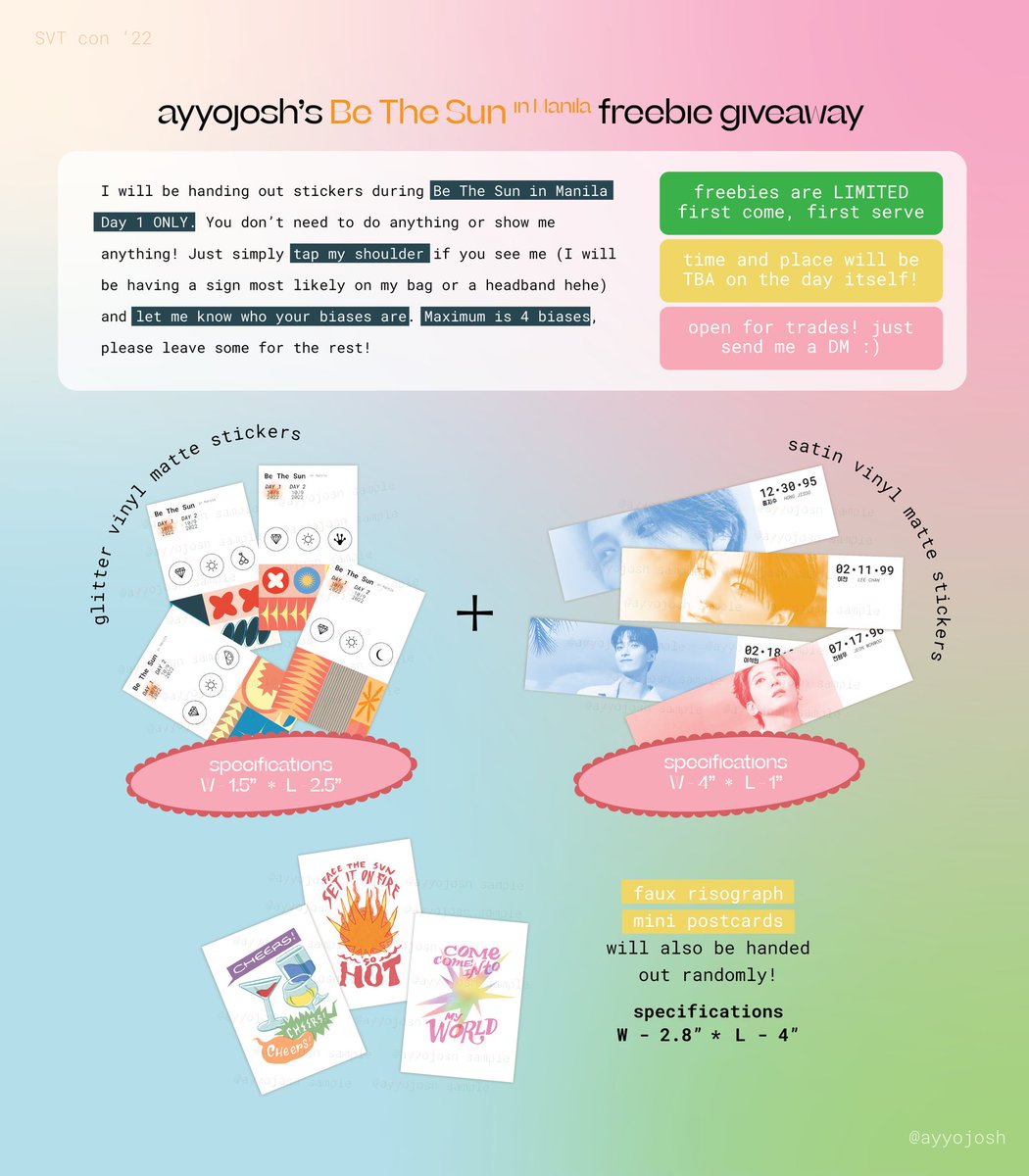 ayyojosh's tweet photo. hi!! will be giving away freebies during be the sun in manila (day 1 only!!)

no need to do/say anything to get them just approach me if you see me/my sign hehe

please help rt/like to spread !! and see u on the con 💗💙

#BETHESUNinMNL
#BeTheSuninManila #SEVENTEEN https://t.co/zlOKYJsnvN