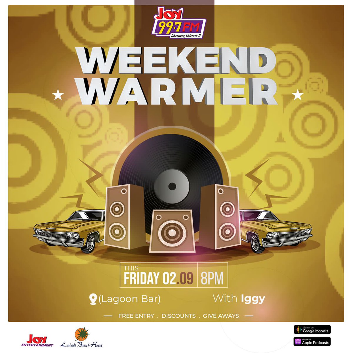 Iggyygh99's tweet photo. Get Loose!
Tonight at Lagoon Bar(Labadi Beach Hotel), join us.
#weekendwarmer and live on radio @Joy997FM https://t.co/ojYv2tvMKE