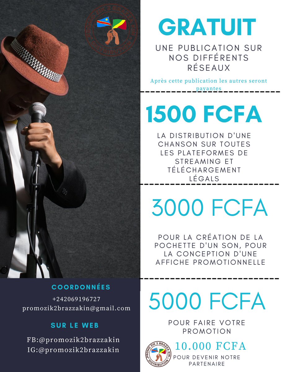 promozik2brazza's tweet photo. Vous êtes un artiste, une société, un manager ou un producteur et vous êtes intéressés par votre promotion et la promotion de vos produits (oeuvres) . Faites vous connaître à travers le monde grâce nos offres. Faites distribuer votre musique sur les plateformes de streaming. https://t.co/nAWJiM6q0n