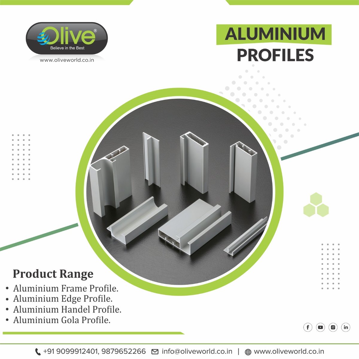 HardwareSamachr's tweet image. Decorative Aluminium Profiles are manufactured and are available in all custom sizes at the Olive.
@OLIVESURAT #FrameProfile #EdgeProfile #HandleProfile #GolaProfile #homeinterior #TProfile #Uprofile #JProfile #CProfile #aluminiumprofile #LProfile #WProfile #ZProfile #goldprofile