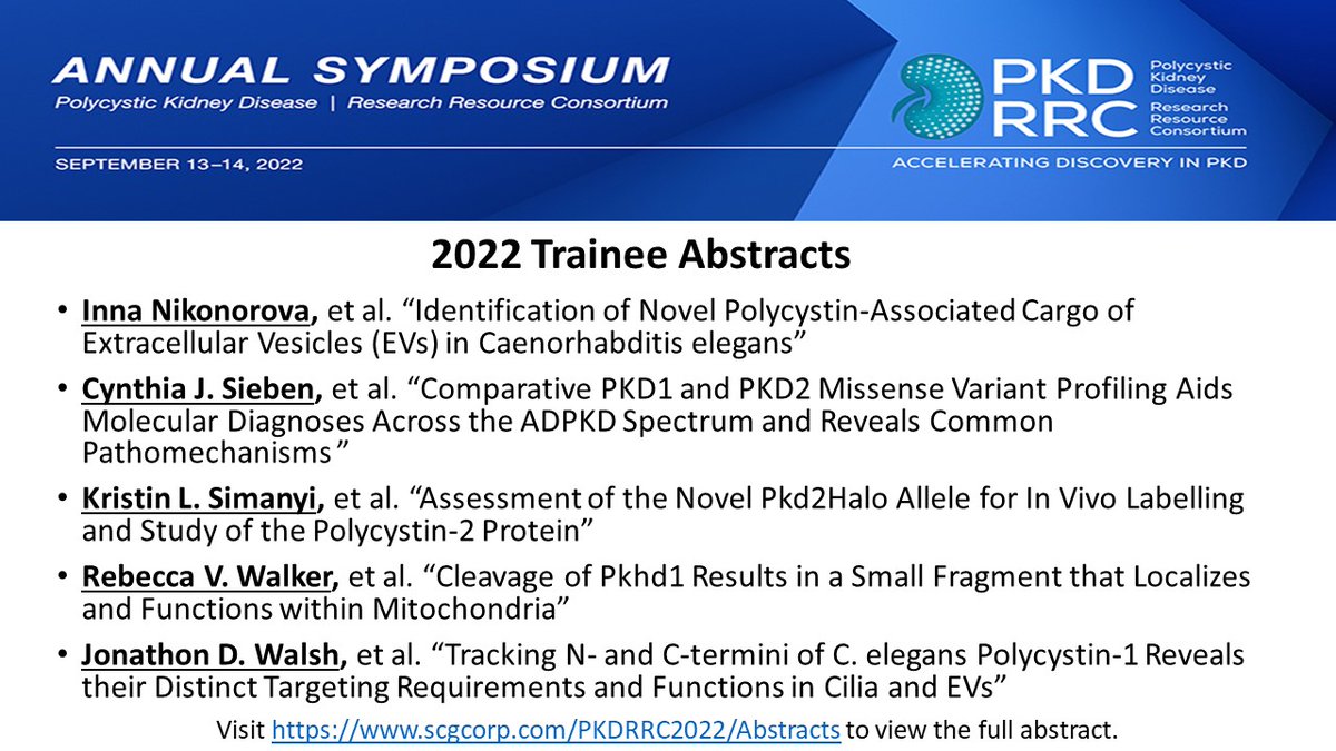 👀take a sneak peek at this year's trainee abstracts. Registration for the PKD RRC Annual Symposium is NOW open scgcorp.com/PKDRRC2022/ #endPKD #PolycysticKidneyDisease