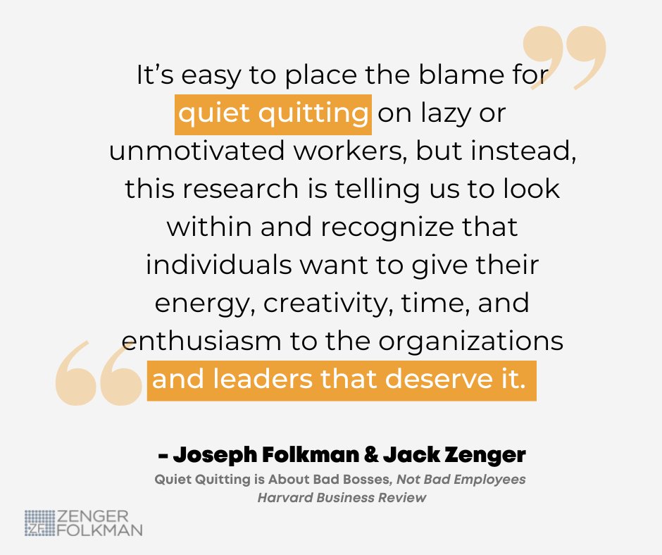 Our data indicates that quiet quitting is usually less about an employee’s willingness to work harder and more creatively, and more about a manager’s ability to build a relationship with their employees where they are not counting the minutes until quitting time.

#QuietQuitting