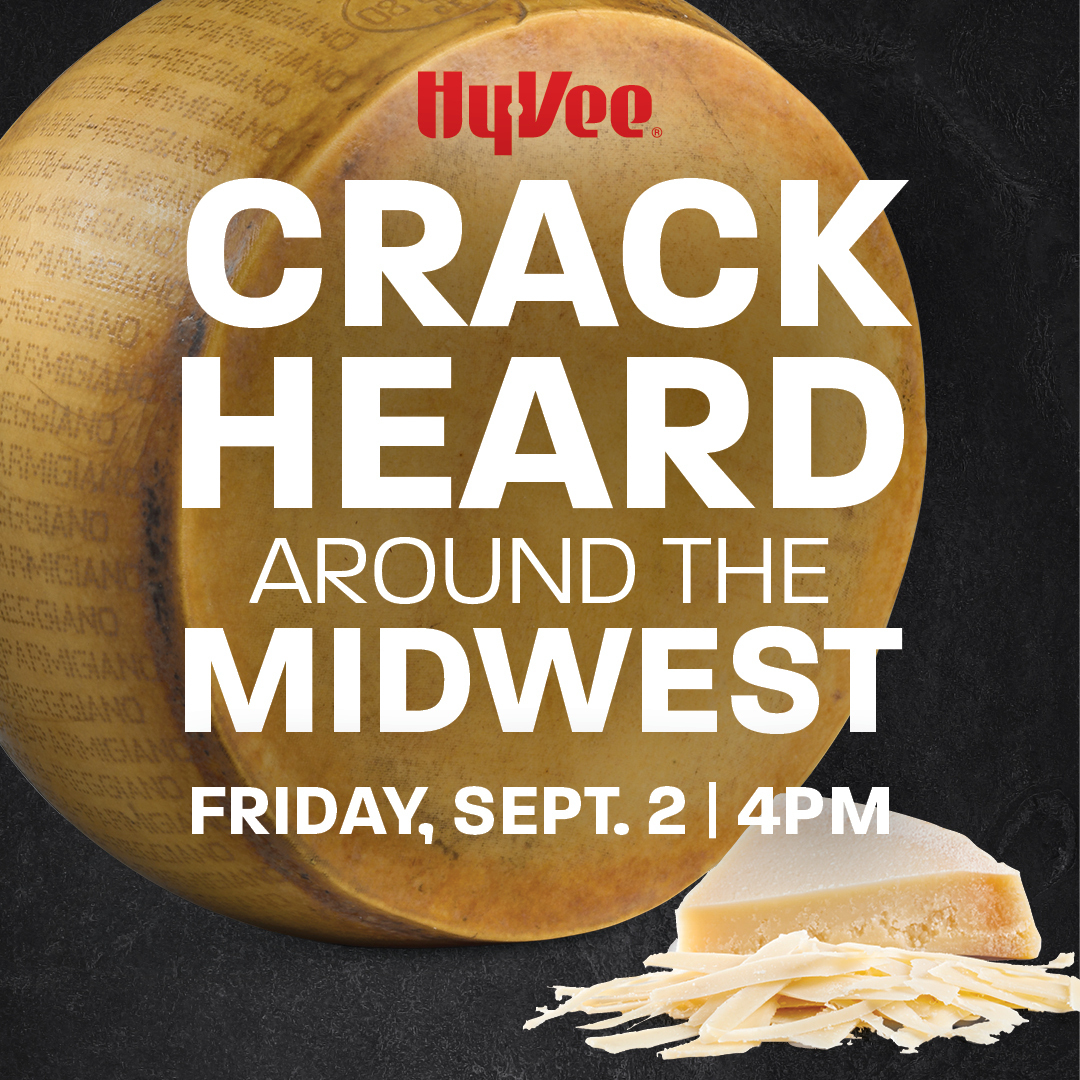 Today is the day, Crack Heard Around the Midwest is here! 👂🧀
Stop by your local Hy-Vee at 4PM as we crack open an 80 lb. wheel of Parmigiano Reggiano.
