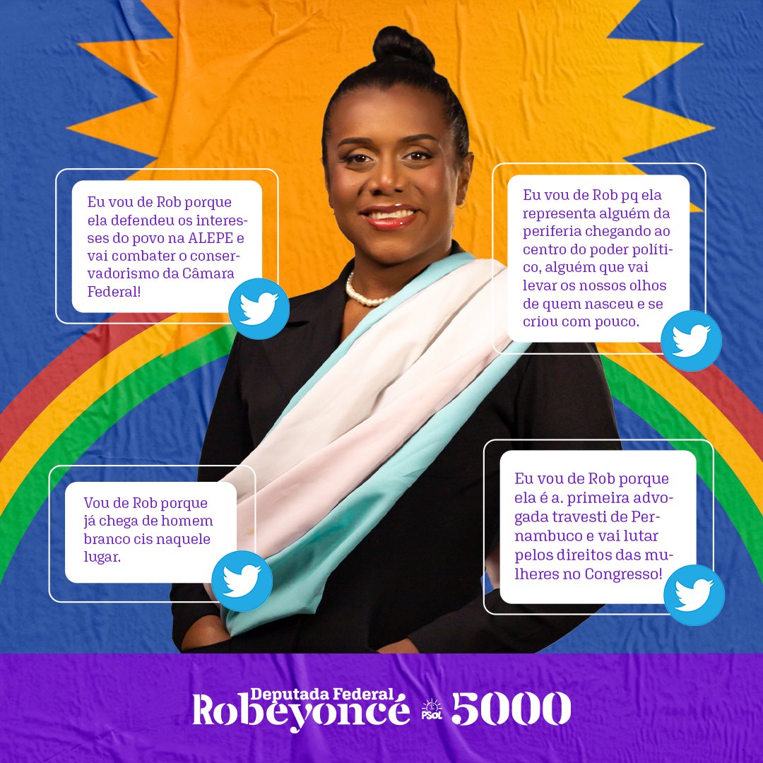 RobeyonceLima's tweet photo. 13 ⭐️ motivos do porquê Pernambuco vota em mim (e foram vocês aqui no twitter que disseram, hein?)
Quer saber mais razões para eleger a primeira deputada federal travesti do Brasil? 🇧🇷 fica ligade aqui nas redes e nas ruas!
#Rob5000
#EuVouDeRob
#RobeyonceEuVouVotar https://t.co/F2wiRCCcSu
