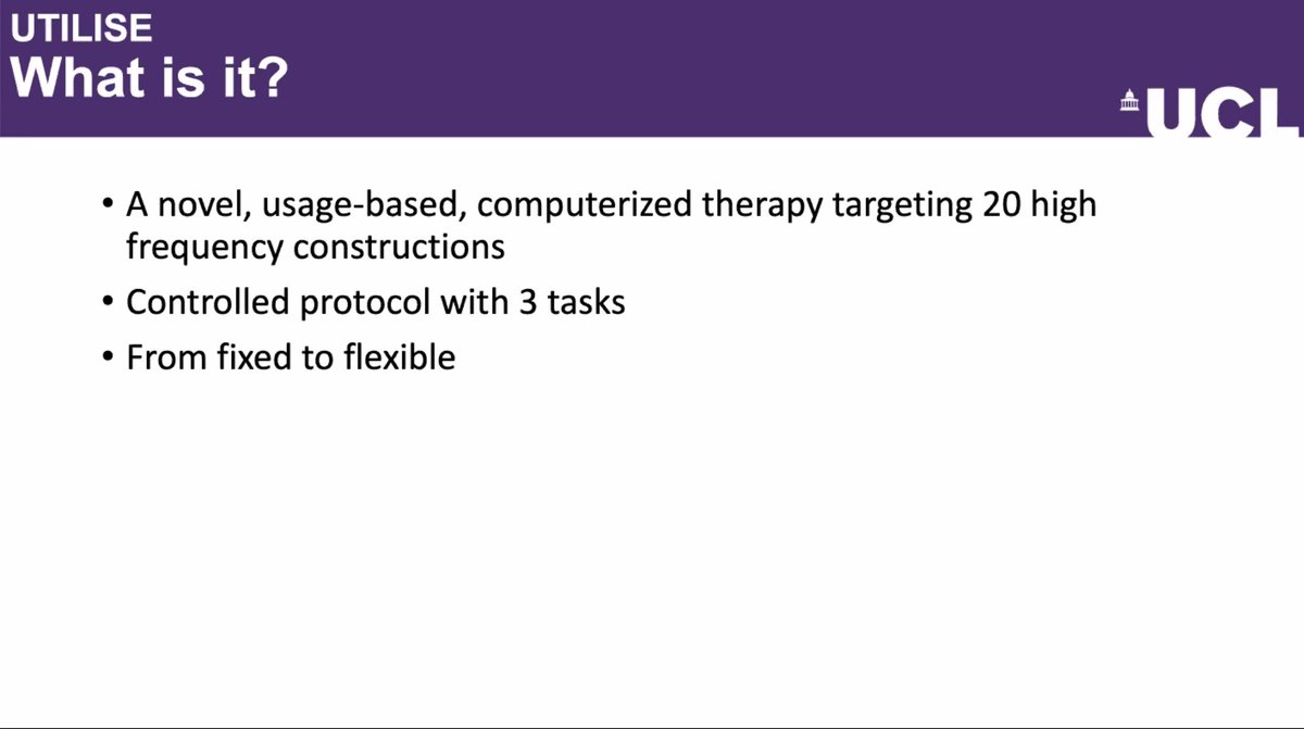 BasAphasia's tweet image. I hope everyone has got their grammar and syntax hats on today! @fern taking us through the pilot study for the UTILISE study. 

Lots of questions about the idea of Trigrams, @Fern_E_Rodgers explaining to delegates beautifully!

#computerbasedtherapy #grammar