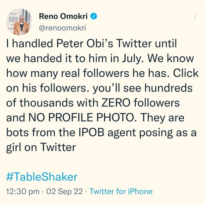 Christi07919961's tweet photo. So all Reno achieved while handling PO 's account was attracting fake followers. What dangerous person to entrust something in his hand.
This goes a long way to show that thousands of Reno's followers are fake. #secondry #RadioBiafra #BBNajiaS7 https://t.co/TLl8yNF9uF