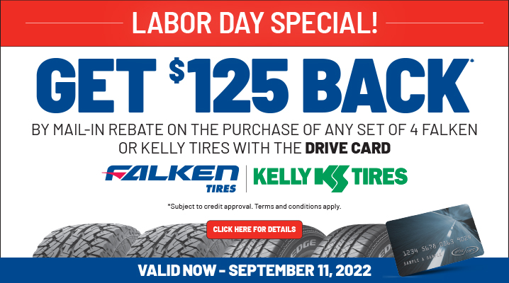 tirechoice's tweet image. Hey there, neighbor👋! We are running a Labor Day promotion on Falken Tires &amp;amp; Kelly KS Tires now through the 11th! 

Get a great deal on new tires for your car, truck, or SUV here 🚙: bit.ly/3AEe4Xg

#LaborDayEvent #LaborDaySale #FalkenTires