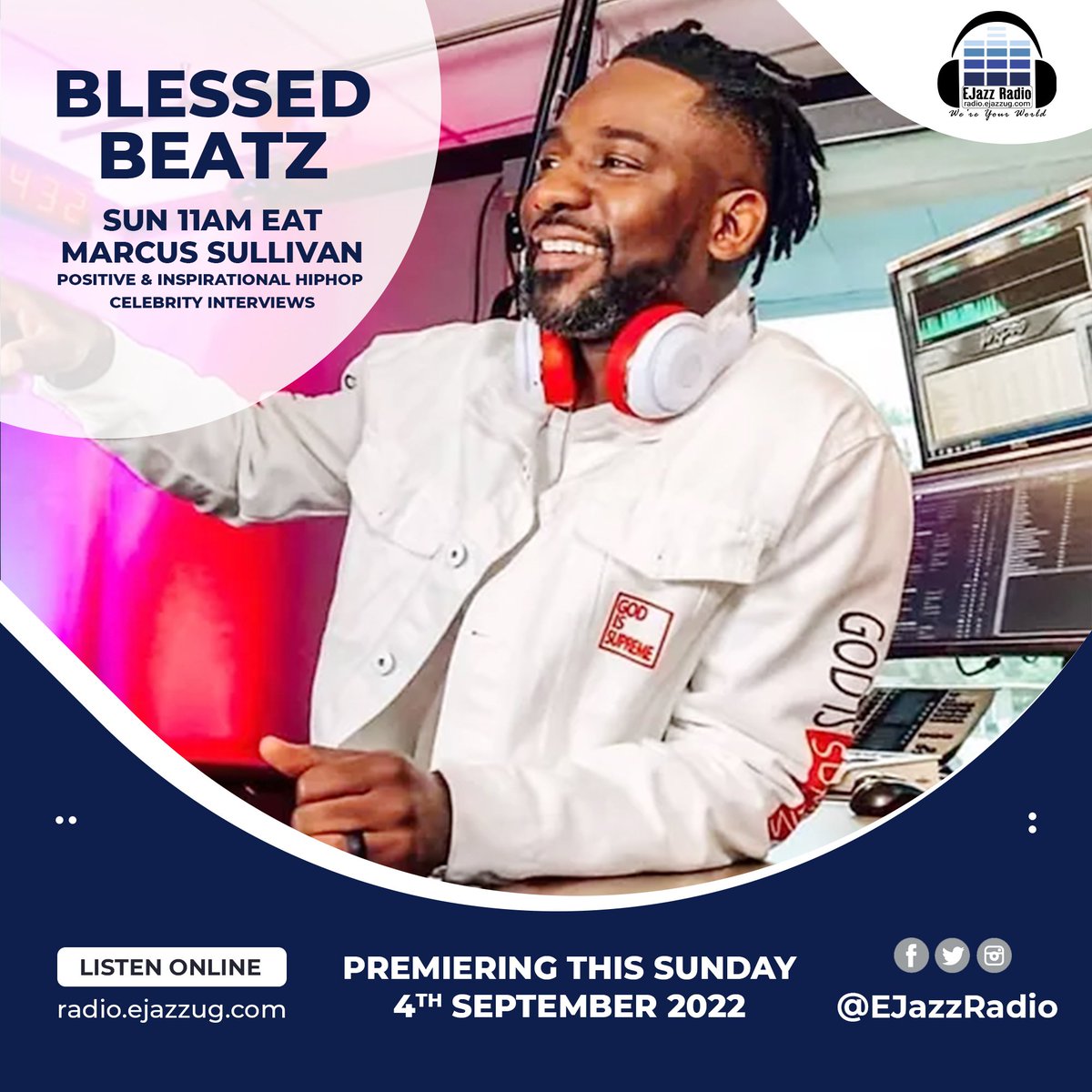 ejazzradio's tweet photo. We're glad to announce a new show! Ladies and gentlemen, welcome the #BlessedBeatz show with @MarcusESullivan ! It is an inspirational and motivational hiphop show that will air on Sundays! Be sure to tune in! 
Listen Online: https://t.co/gN8DIa0yXQ or the EJazz Radio App. https://t.co/ZMvAkYrEUf
