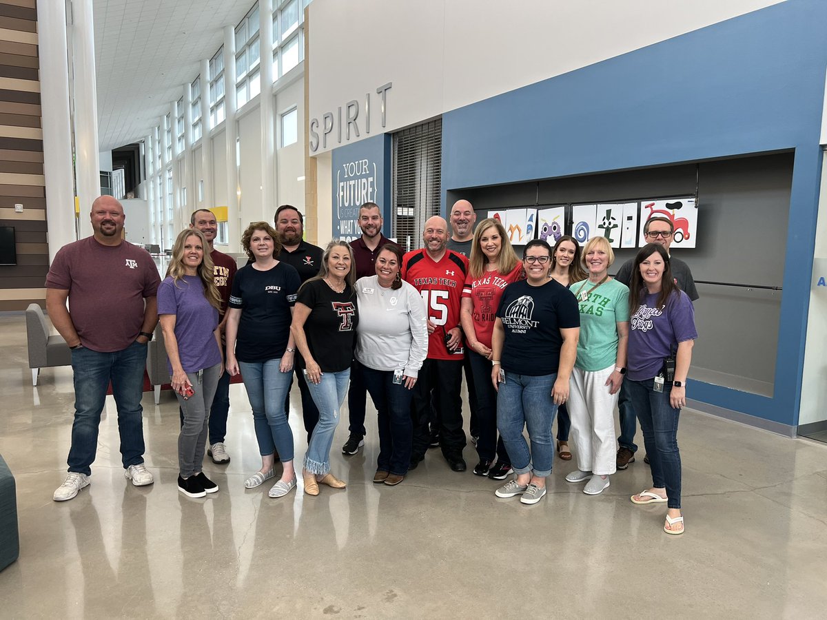 KISD CTE and KCAL staff sporting their college colors today! #CTEinKISD #KISDCollegeColors