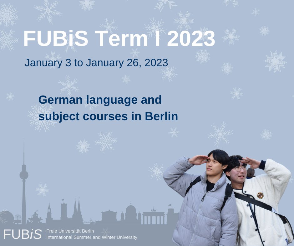 FUBiS (@fubis_berlin) on Twitter photo 🎉Our Term I 2023 program is online now & registration is open 🥳🙌
📖Have a look at our course portfolio
➡️bit.ly/3wQtgzF and register until Dec. 6 ➡️bit.ly/3e6muz1👍
Hope to see you in Berlin coming January 😊👋#studyabroad #fubis23 <a href="/FU_Berlin/">Freie Universität</a> 🎉Our Term I 2023 program is online now & registration is open 🥳🙌
📖Have a look at our course portfolio
➡️bit.ly/3wQtgzF and register until Dec. 6 ➡️bit.ly/3e6muz1👍
Hope to see you in Berlin coming January 😊👋#studyabroad #fubis23 <a href="/FU_Berlin/">Freie Universität</a>