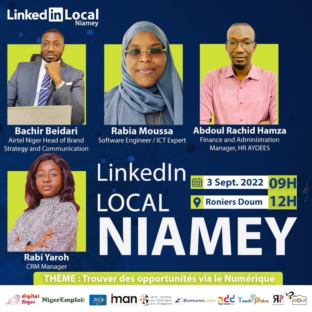 PulseTouch's tweet photo. #LinkedinLocalNiamey

Ce samedi nous parlerons d'opportunités 💼, de réseautage🔗 et de partage d'expérience 📢 avec nos panelistes @BachirBeidari @rabia_moussa @Nigeremploi et @RYaroh sur comment fonctionne @LinkedIn.

📍 @Les_RoniersDoum
🗓️ 3.09.22 ⏰ 9H
#Networking https://t.co/bEaMYtJnIy
