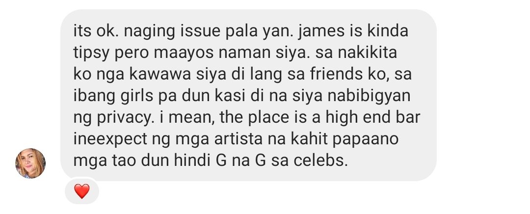 jamesbstboy's tweet photo. So I dm tita Enrileen about sa video na misinterpret niyo, nagsorry na pala ang friend ni tita kagabi kay james medyo nakainom na at na harrass na si James sa video na nakita niyo na sinasabi niyo na si James nagharass HAHAHHAHAHAHAHA. Mas malinaw pa sa umaga yan.

#JamesReid https://t.co/v8erLyLVLa