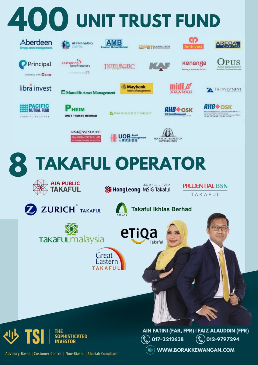 faizalauddin's tweet photo. Advisory Based | Customer Centric | Non-Biased | Shariah Compliant

Kami merupakan fulltimer Financial Planner dan juga Financial Advisor dari The Sophisticated Investor (TSI) team. https://t.co/oBxEZK0MbM