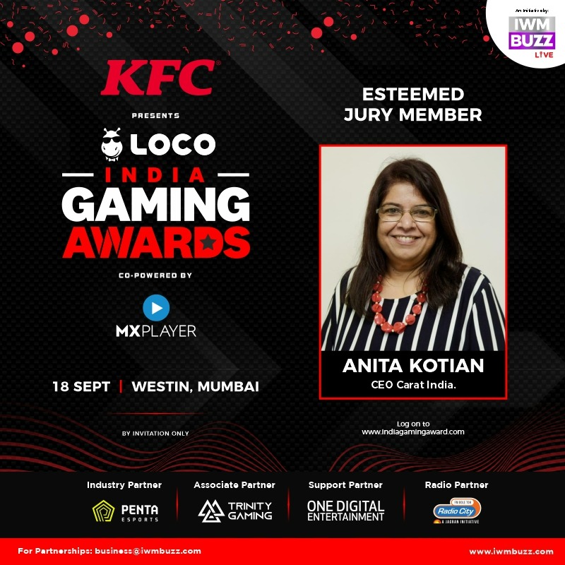 iwmbuzz's tweet photo. Welcome #AnitaKotian as esteemed jury member at India Gaming Awards @KFC_India Presents @GetLocoNow India Gaming Awards
Co Powered By:@MXPlayer
Industry Partner:@pentaesports
Associate Partner:#trinitygamingindia
Support Partner:@OneDigitalEnt
Radio Partner:@radiocityindia https://t.co/LtW6Jon3tE