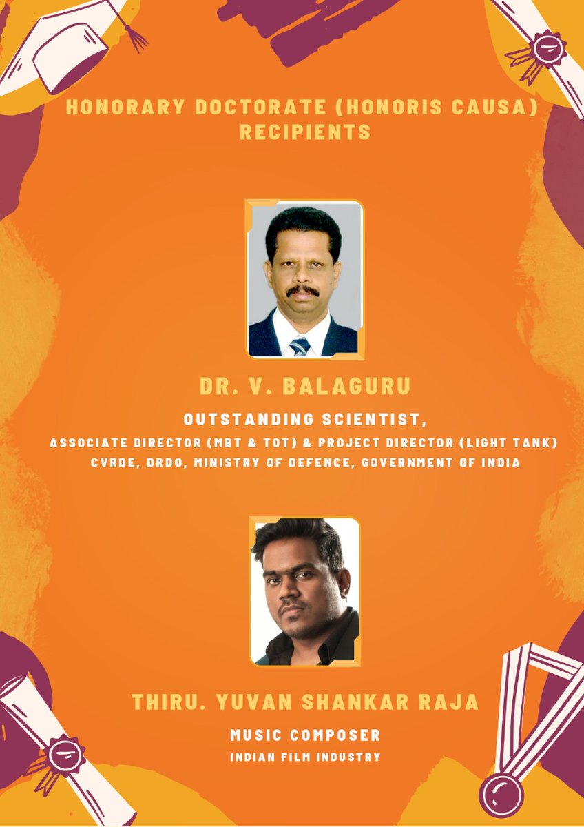 SathyabamaSIST's tweet photo. Sathyabama 31st Convocation 2022
Honorary Doctorate (Honoris Causa) Recipients
https://t.co/5OwWX2Irqc
#sathyabama #sist #placement #university #scienceandtechnology #jpr #jeppiaar #research #deemedtobeuniversity #highestcpc #chennai #admission #placement2022 #31stconvocation2022 https://t.co/imLeyyKFV9