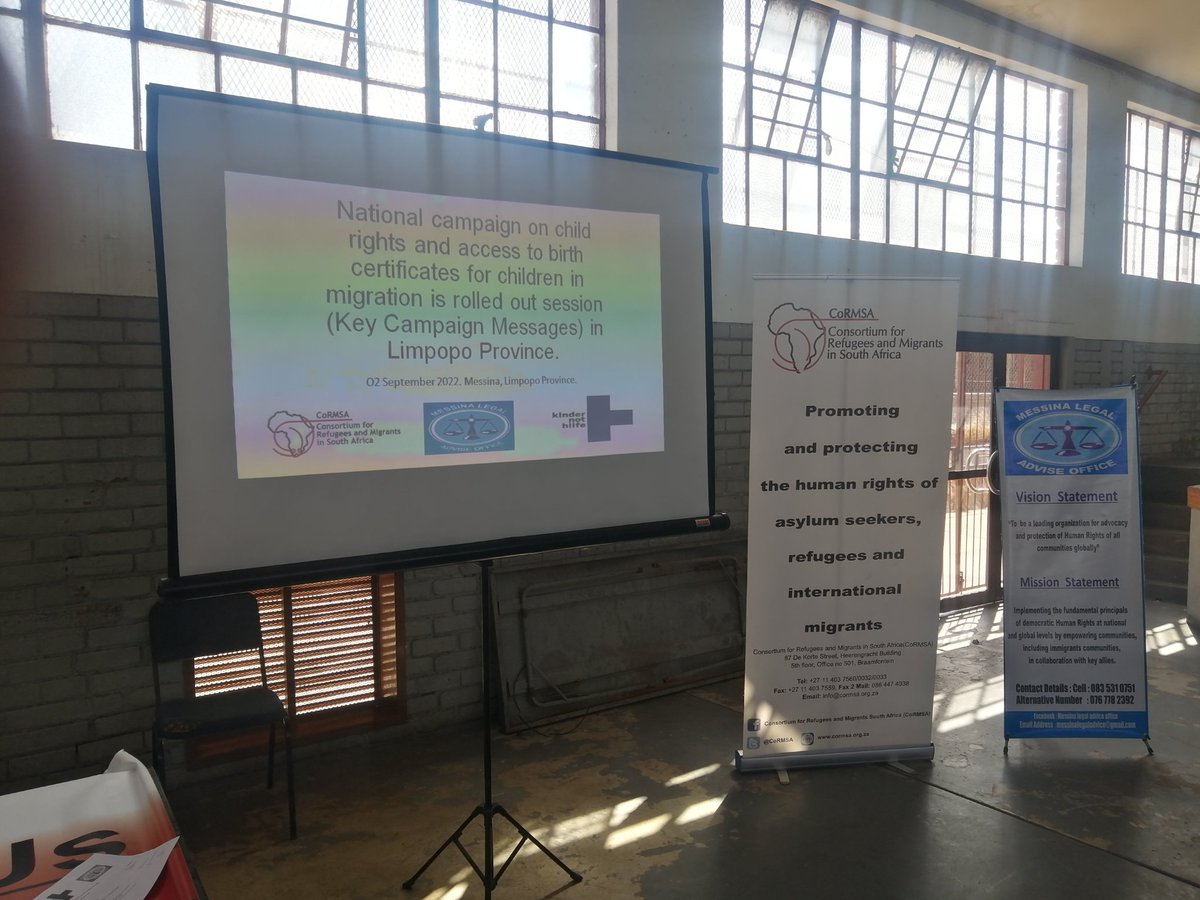 CoRMSA's tweet photo. CoRMSA, in collaboration with MLAO, is currently running a workshop on #DocumentUs Campaign on Child Rights and Access to Birth Certificate for all children in South Africa (local and non-nationals) in Limpopo Province, Messina
@EKindernothilfe https://t.co/o9GIr4fxAo