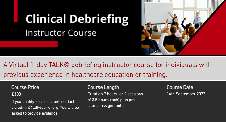 crisdiaznav's tweet photo. Looking forward to our first online TALK debriefing instructor course on 14th Sept! 
You can still join in 
https://t.co/afBKFOATQs
with @TALKdebriefing @esleonc @CPBeducation 
#patientsafety #clinicaldebriefing #debriefing https://t.co/xKxGFzy98L