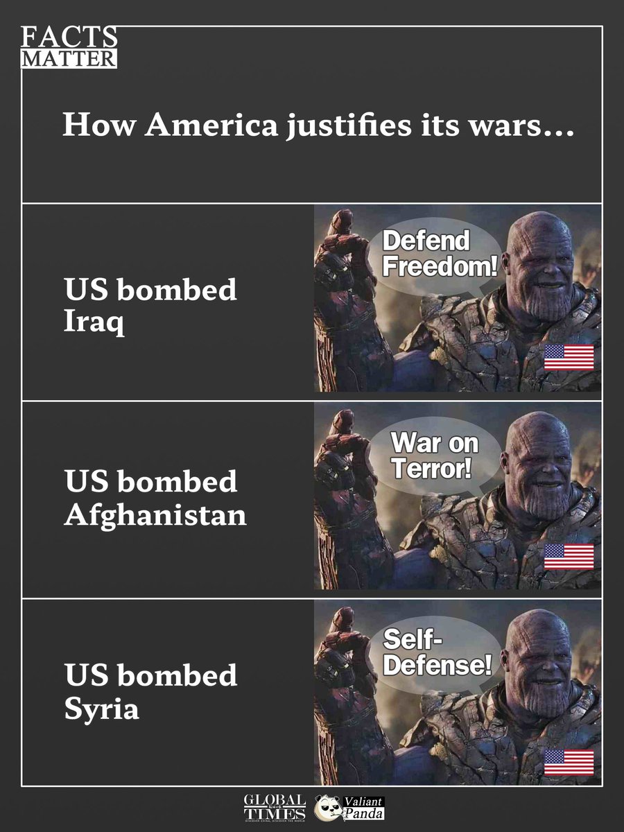 globaltimesnews's tweet image. #GTGraphic: How #America justifies its wars...  #FactsMatter @_ValiantPanda_