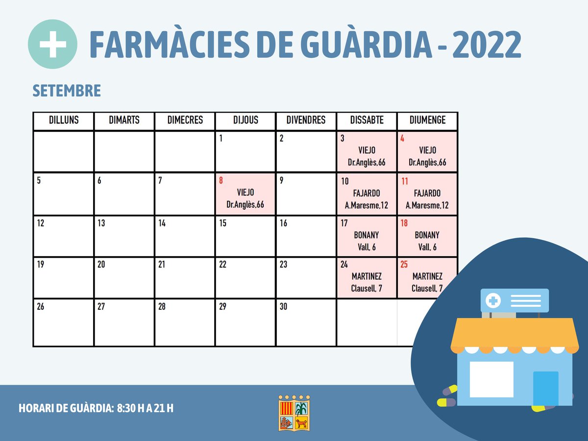 ajcanetdemar's tweet photo. #INFORMACIÓ | ℹ Farmàcia de guàrdia d'aquest cap de setmana a #CanetDeMar

📍  Viejo. Dr. Anglès, 66

🕙 Horari de guàrdia: de 8.30 a 21 h.

➕ INFO 👇
https://t.co/jCRC4YhpFj

📲 Telegram: https://t.co/V5wEYNbD7k https://t.co/dXwCHZfioz