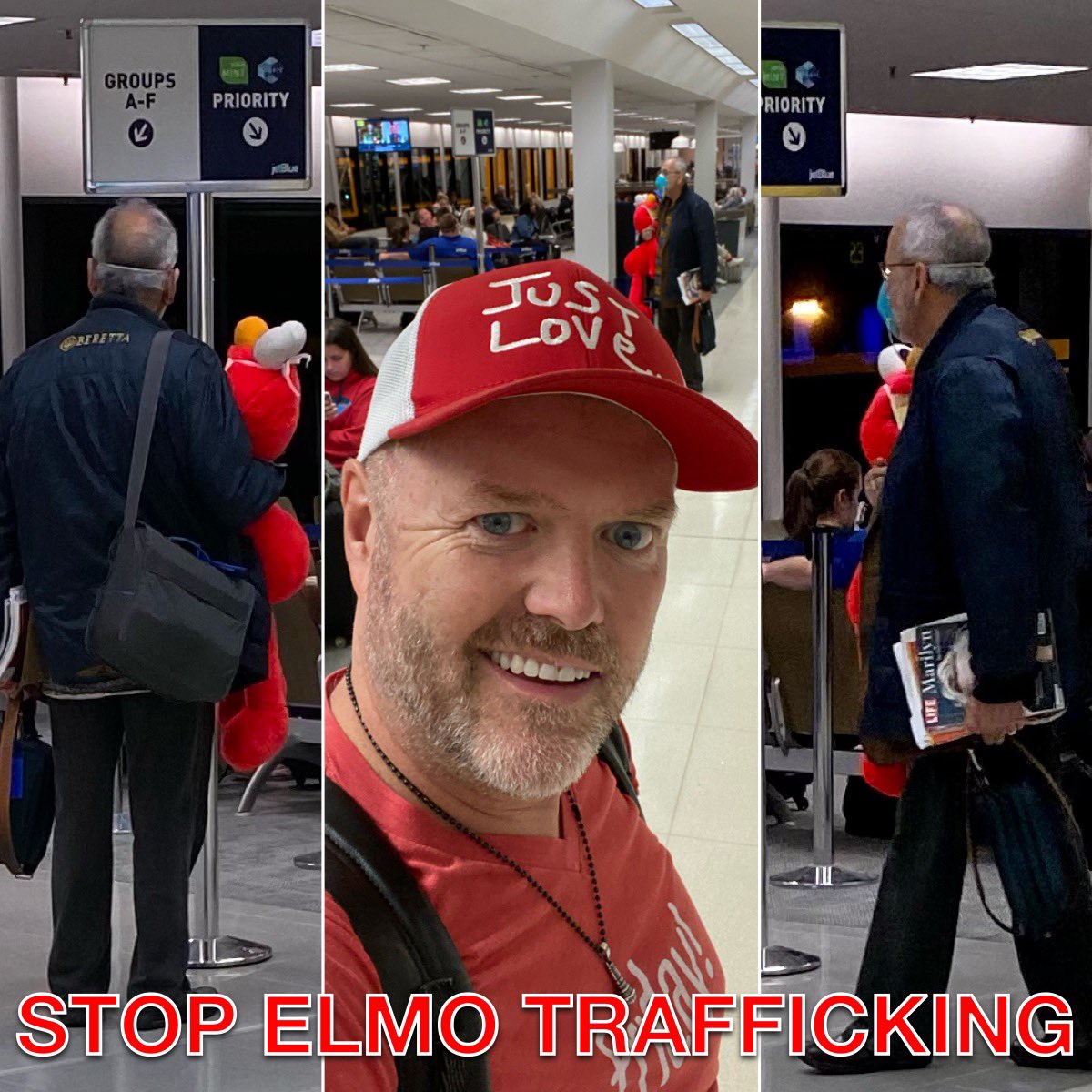 leftarmcomedy's tweet photo. Forced to fly other. Not only feel like I’m cheating on my wife, but apparently the @jetblue #mefirstmefirstguy still arrives an hour before agents, but is also allowed to strangle a furry unpaid passenger while standing under the #pompouspole. I miss you @delta #14sleeves #delta https://t.co/iqINpxU7um