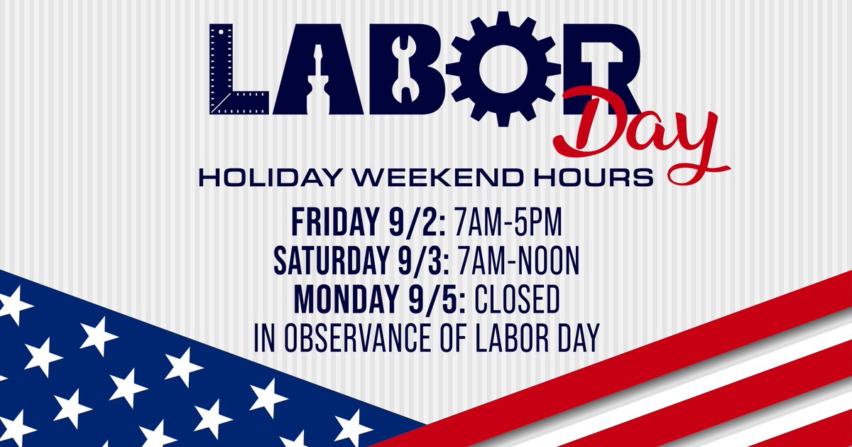 centraltpros's tweet photo. Wishing our customers + team members a safe and healthy Labor Day Weekend! Our holiday weekend hours are: Friday 7am-5pm, Saturday 7am-12pm, Closed Sunday and Monday. #centraltis #labordayweekend2022 https://t.co/DxZCZLbq8G