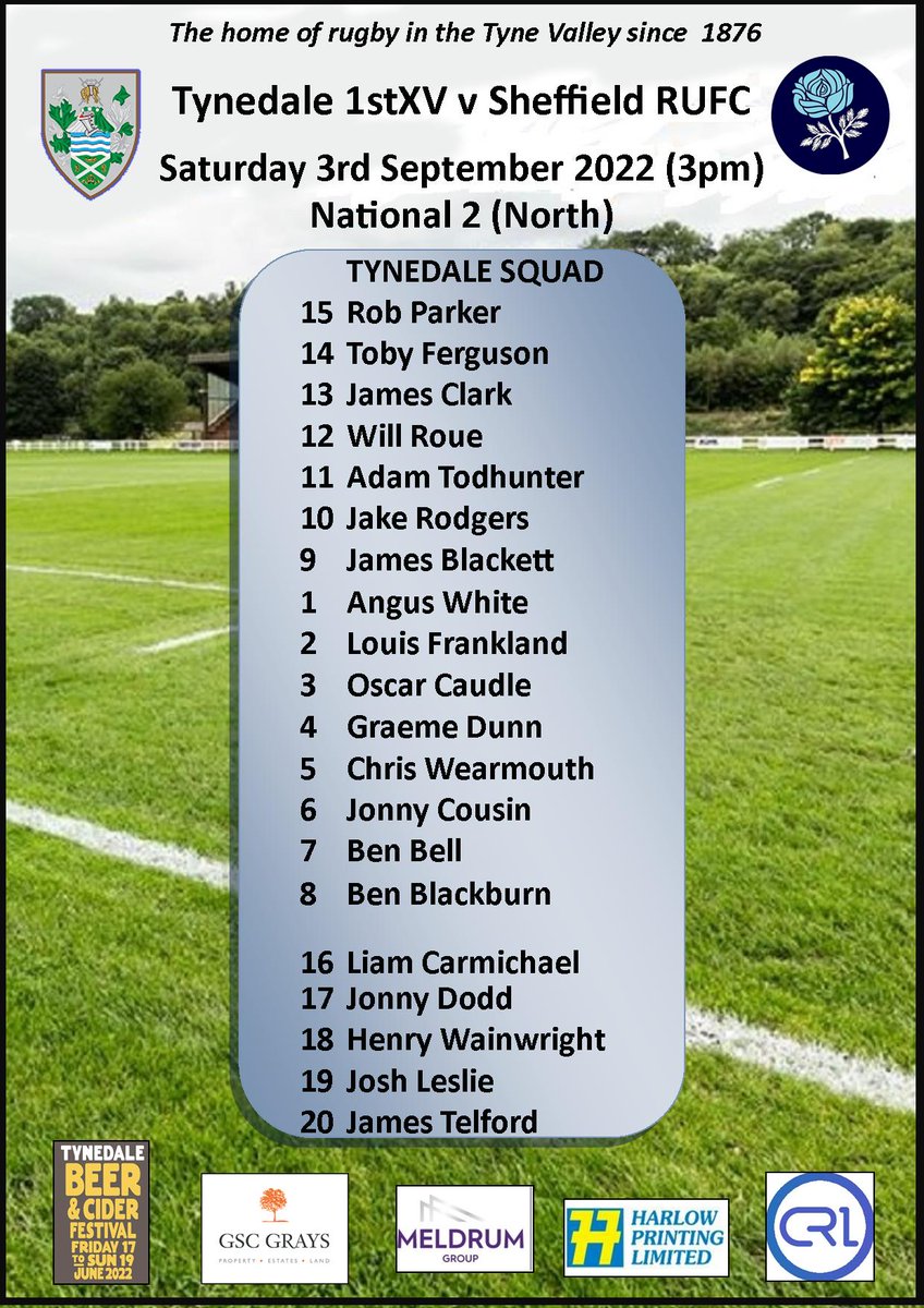TynedaleRFC's tweet photo. Season Kick-Off time! 
1stXV and Raiders squads for Saturday's matches against Sheffield at Tynedale Park (3pm). https://t.co/BVwGqJ2enm