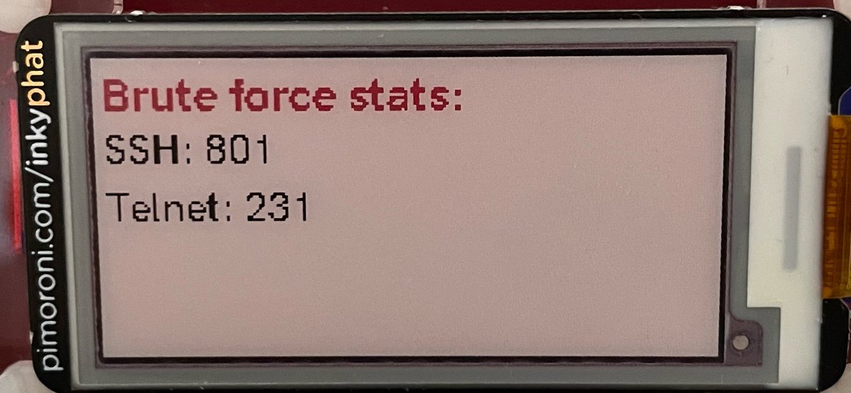 carmelo0x63's tweet image. I&apos;ve upped my game by adding a @pimoroni #InkypHAT to my teeny-tiny @Raspberry_Pi Zero W running #dshield (thanks @sans_isc). Guess what? &quot;Uninvited&quot; access attempts are in the thousand/day range 🤬
#cybersecurity #homelab