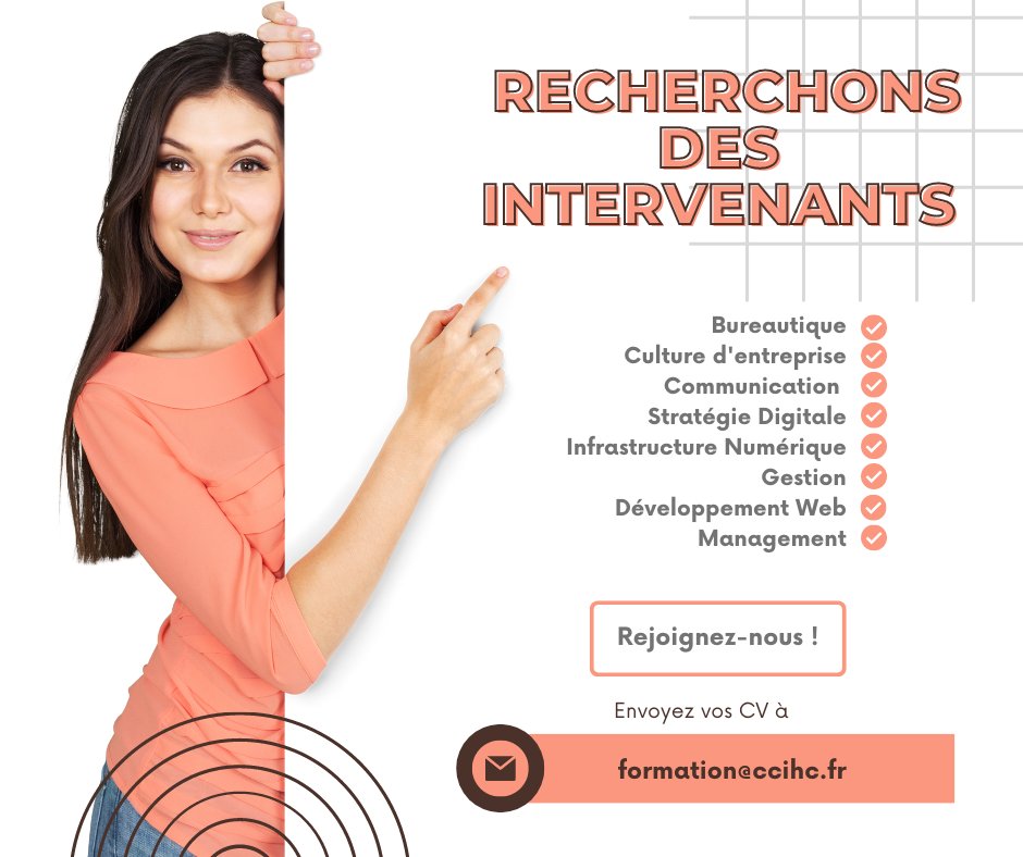 [RECHERCHE INTERVENANTS] Dans le cadre du développement de son activité et l'ouverture de nouveaux programmes, CCI FORMATION CORSICA recherche des intervenants.
👉 Rejoignez-nous en envoyant votre CV à formation@ccihc.fr
#formation #intervenant #recrutement #cciformationcorsica