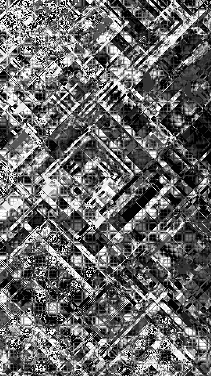 mariuswatz's tweet photo. Started a new collection on @objktcom: BPattern
https://t.co/dI3thZx6LC 

Generative compositions based on semi-automated layering and coloring of raster images generated with cellular automata.

Minted two monochromes (ed of 15), will swap at 14:00 CET. https://t.co/MGvQ4jqsPg
