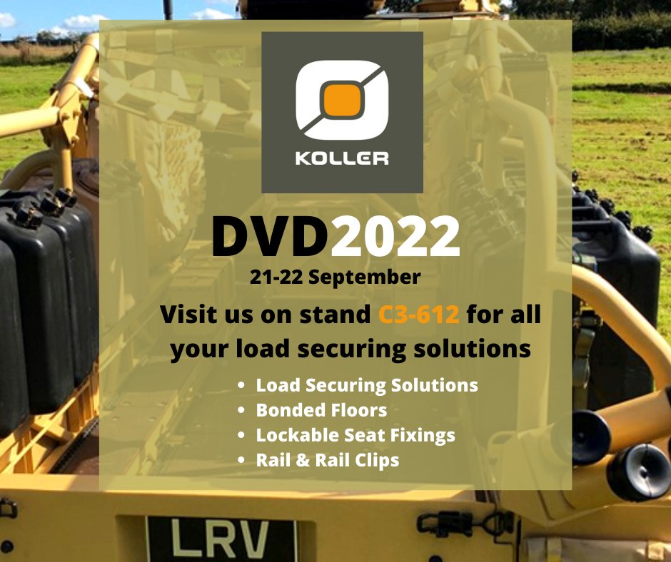kollerdefence's tweet photo. We will be exhibiting at DVD 2022 next month where we will be presenting visitors with our extensive range of load securement products. Come and say hello. You will find us at stand C3-612
#DVD2022 #defence #defencevehicle #exhibition #loadsecurement #vehicle https://t.co/k84BZ1x4HQ