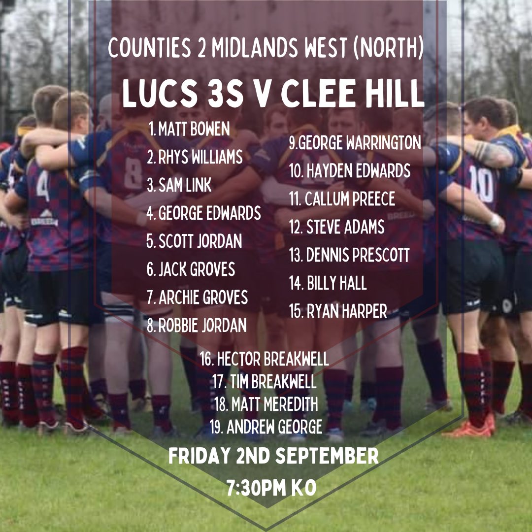 SQUAD ANNOUNCEMENT
For tonight’s game…

Friday 2nd September

7:30PM KO

Away against Lucs 3s

#UpTheRams #comeontherams