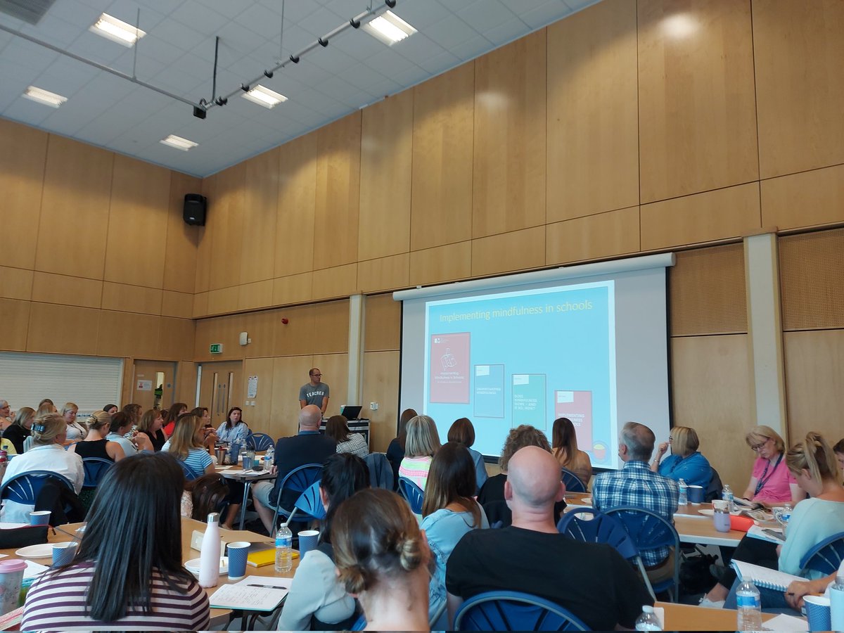 StThomasHeaton's tweet photo. An inspirational Cluster INSET training session on wellbeing, mindfulness and  increasing levels of happiness in our classrooms this morning with @AdrianBethune. Great to welcome colleagues from our neighbouring primary schools to St.Thomas' for the training. https://t.co/ylImTPVhbk