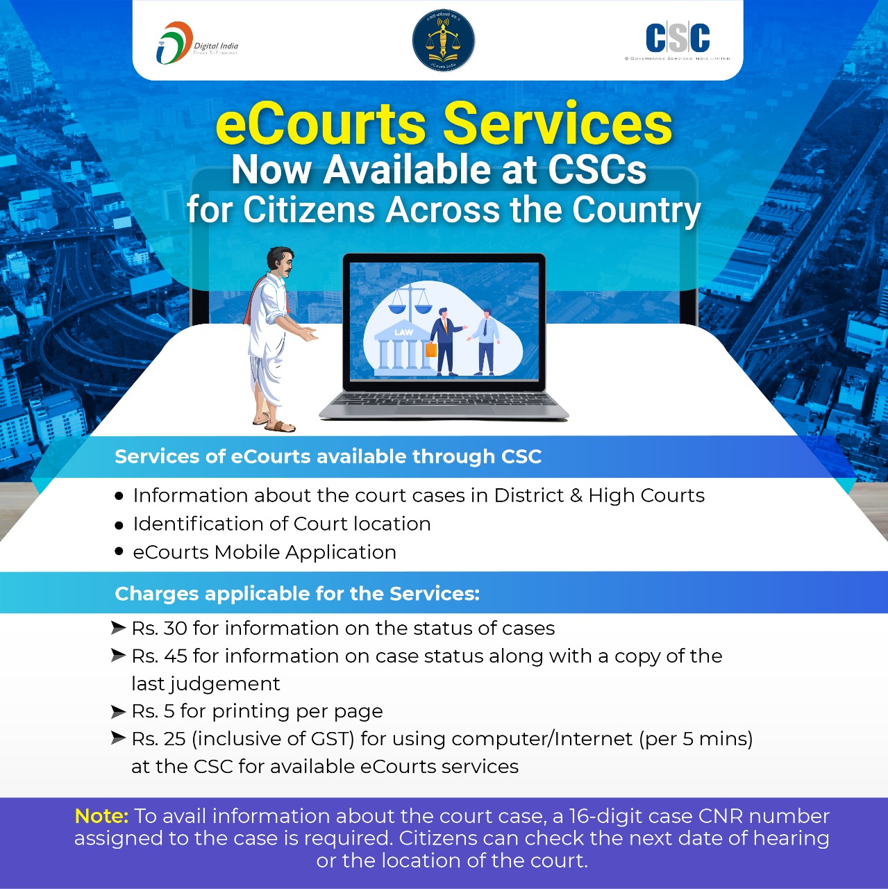 CSCeGov on Twitter "eCourts Services Now Available at CSCs for(01)