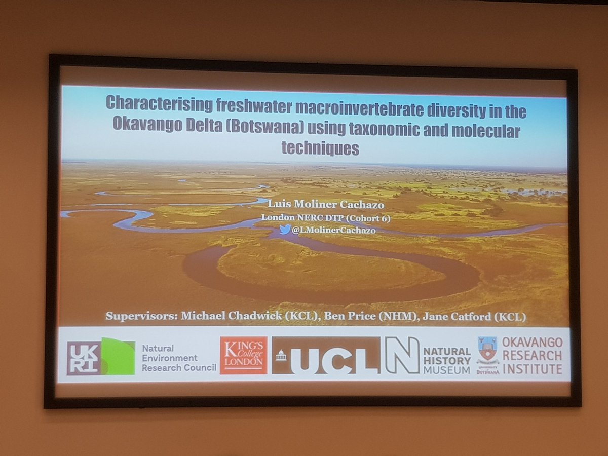TsvetGeorgiev's tweet photo. Day 2 of #JointDTPConference. Luis Moliner Cachazo @London_NERC_DTP reminding us of the utility of combining classical taxonomy and eDNA metabarcoding for freshwater biodiversity surveys in the Okavango Delta. Great to see some taxonomist representation! https://t.co/qfuhXdCnRa