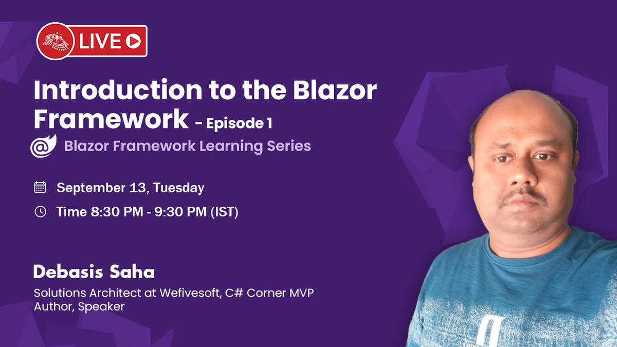CsharpCorner's tweet image. Join @debasiskolsaha for the first session of Blazor Framework Learning Series - "Introduction to the Blazor Framework" on September 13 at 08:30 PM (IST).
Read more and register here>> bit.ly/3wtuTTG
#Blazor #BlazorFramework #WebApplications #Csharp