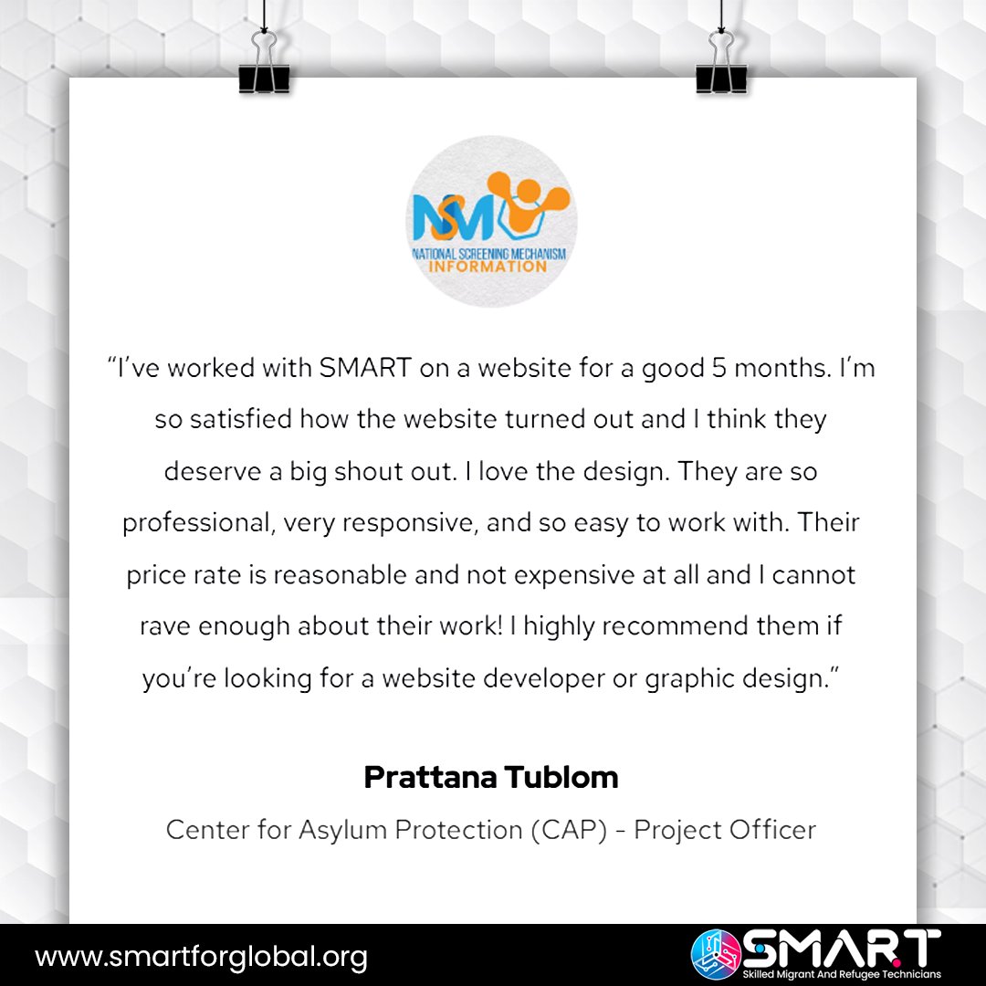SMARTforGlobal's tweet photo. Time to show our work. Another elegant website
built for (APRRN) and the Centre for Asylum Protection (CAP) by SMART.
The website (https://t.co/fPKNWjJmuX) is an online portal that provides essential info 4 refugees in Thailand. 

#webdesign #refugees #refugeesupport 
#project https://t.co/6Ye3V5XLLv