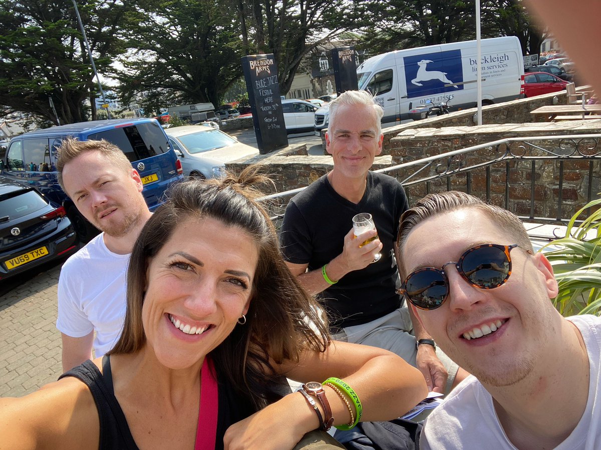 swingcommanders's tweet photo. Sunny morning watching jazz before our set at Bude Jazz Festival! Still one member down but still swinging! On at the Park House Centre at 3.45pm!

#budejazzfestival #morningjazz #jazzfestivals #falconhotel #jazzband #ontour #musicianlifestyle https://t.co/ulKaWsoYib