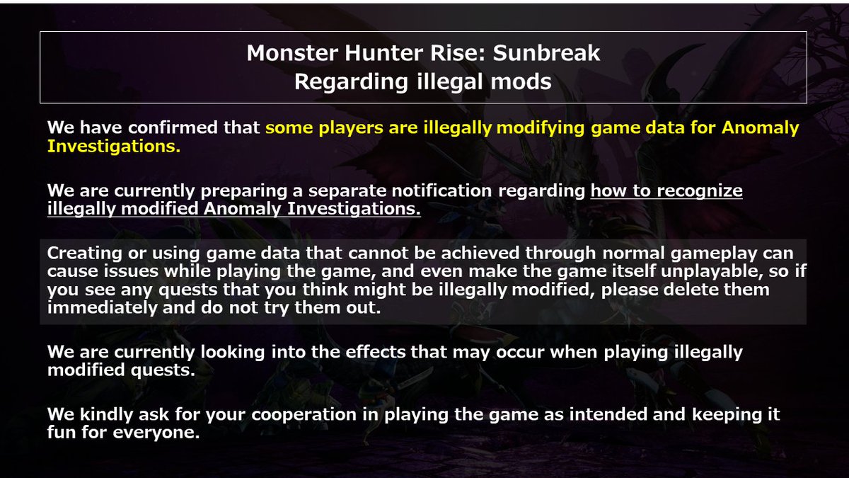 Monster Hunter Rise Sunbreak Anomaly mods could break game